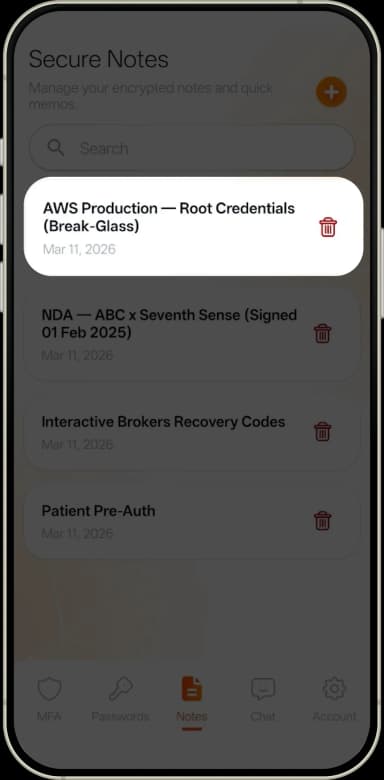 Lume Auth secure notes screen